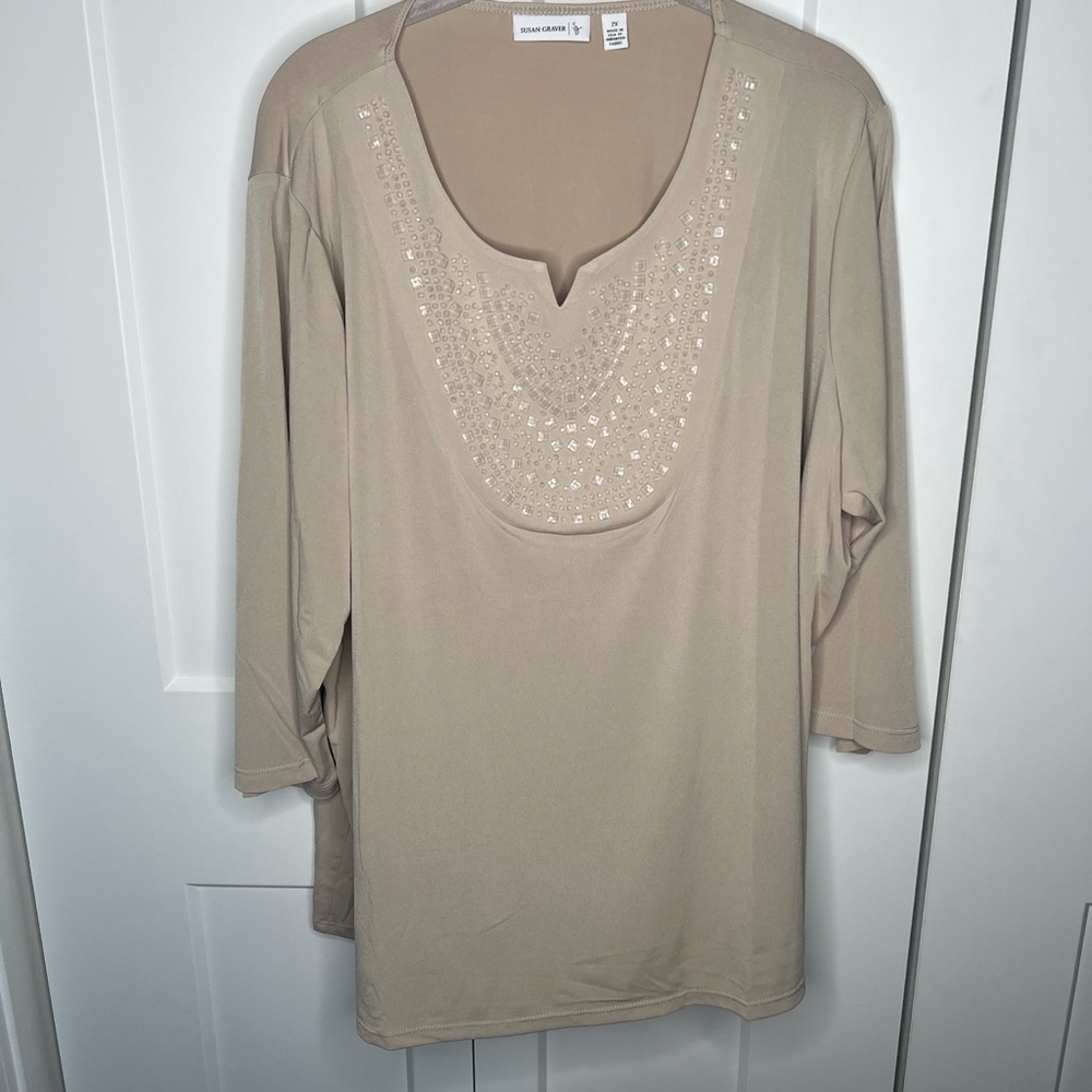 Susan Graver NWOT Embellished Jeweled Liquid Knit Blouse Plus Size 2X